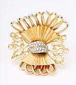 American 18kt Gold &amp;amp; Diamond Bow/Fan Brooch