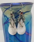Mother of Pearl and Garnet Teardrop Earrings — SUBA Piercing & Fine Jewelry