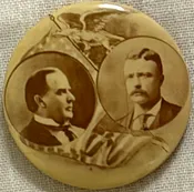 1900 1.25" SEPIA MCKINLEY-ROOSEVELT PHOTO JUGATE BUTTON, EXC, FILLED METAL BACK