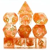 11 Piece Orange Glitter Clear Dice/U8