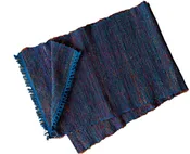 Blue - Handwoven of Recycled Silk and Cotton Table Runner Nepal (12" x 72")