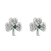 14k White Gold with Emerald and Diamonds Shamrock Earrings