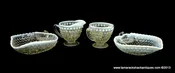 4pcs Moonstone White &amp; Clear Opalescent Glass 2 Heart Nappies Creamer &amp; Sugar