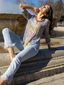 Charlie B Foiled Printed Crinkle Shirt - Marigold