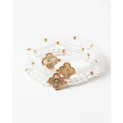 Clear Beaded Gold Flower Stacked Bracelet