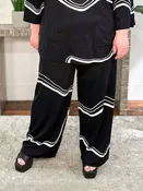 Abstract Jacquard Sweater Knit Pants, Black/White