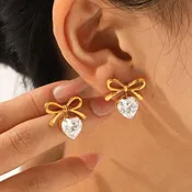 18K Tarnish Free Heart Drop Earrings - Gold