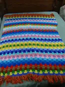 Vintage Crochet Rainbow Color Fringed Afghan Blanket 45"x60"