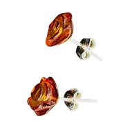 Amber Rose Flower Post Stud Earrings | 9mm | Amber | 1 Pair Earrings |