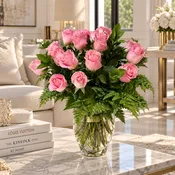 18 Pink Roses in Round Arrangement