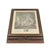 Victorian 14.5" Vanity Box with Hand-Colored French Rococo Print & Mirror