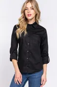 3/4 Roll Up Sleeve Black Side Rib Panel Stretch Shirt