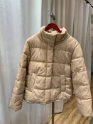 7 For All Mankind Beige Vegan Leather Puffer Jacket sz L