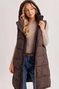 Bluivy Detachable Hood Longline Quilted Puffer Vest