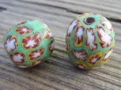Ancient Design new Glass Trade Beads – matte Light Green, White, Brown, Yellow