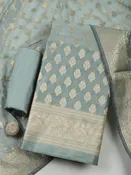 Aqua Chanderi Banarasi Unstitched Dress Material