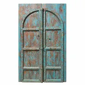 Antique Arched Double Door | Distressed Turquoise-Blue Patina Garden Gate for Entryway 87x46