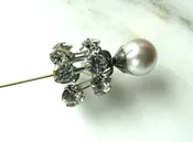 Antique Crystal & Faux Pearl Statement Stick Pin Hat Pin ETC9808