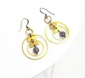 Brass Geometric Circle Moon Labradorite Earrings