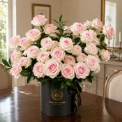 40 Reflexed Roses Hat Box -  Blush