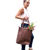 Tall Leather bag with zipper, Everyday leather tote