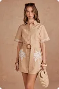 Belted Palm Tree Mini Dress
