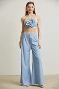 2pc set- flower applique crop halter & wide leg pants