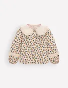 Broderie Collar Jersey Top-Vanilla White Floral