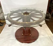Antique Ships Wheel Bar Height Table