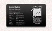 Metal Business Card - Black Background - Silver Text - 2.00" x 3.312"