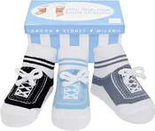 LITTLE STEPS  shoe-design socks. With faux shoelaces and anti-slip soles. 3 pairs. 0-12 months
