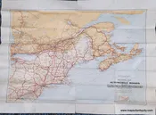 1928 - Sectional Map indicating Main Automobile Roads between Canada & United States (Atlantic Sheet) - Antique Map