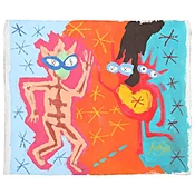 1999 "Dance of Love" Neo Expressionist Folk Art Painting on mixed media by Julie Hermoso