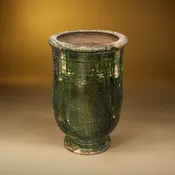 ANTIQUE  GREEN GLAZED TERRA COTTA JAR — INNER GARDENS