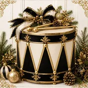 Elegant Black & Gold Christmas Drum Metal Sign TTE-772