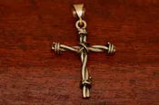 Barbed Wire Cross Pendant in Brass - Medium
