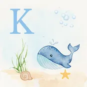 Whale Coastal Alphabet Printable Art - Blue