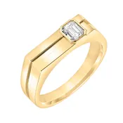 3.5mm Mens Modern Polished Signet Band with Asymmetrical Emerald Lab-Grown Diamond