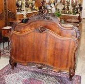 Antique French Louis XV Dark Walnut Bed, Hand Carved Full Size Bed Frame, Provincial Bedroom Furniture