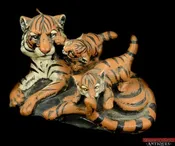 Finely Detailed Bengal Tiger with Cubs Playing Hand Painted Wildlife Candle