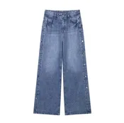 Button Side High Waist Medium Wash Jeans