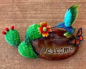 Cactus Hummingbird 3-D Metal Welcome Plaque for Home Decor, Patio Decor or Garden Decor