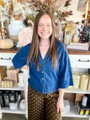 Cropped Wide Sleeve Dark Denim Top