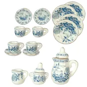 1 Inch Scale Blue and White Floral Dollhouse China Set 17 pieces
