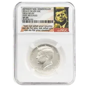 2014-D Silver Kennedy Half Dollar, SP69 NGC 50th Anniversary Flag Label (High Relief, First Release)