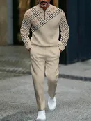 2025 New 3D Printed Half Zipper Men Long Sleeve Long Pants Set Zipper Closure Comfortable Fit Fashion Casual Outfit