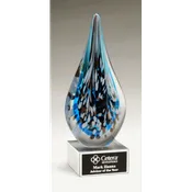 10" Multi-Colored Teardrop Art Glass on Clear Glass Base with Black Laserable Aluminum Plate