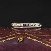 Antique Art Deco 14K Two Tone Gold Engraved Wedding Band - Size 10 1/2