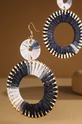 Black Raffia Dangle Drop Round Earring - E091BW