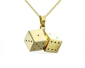 14K Yellow Gold Las Vegas Gambler Lady Luck Casino Dice Pendant Necklace